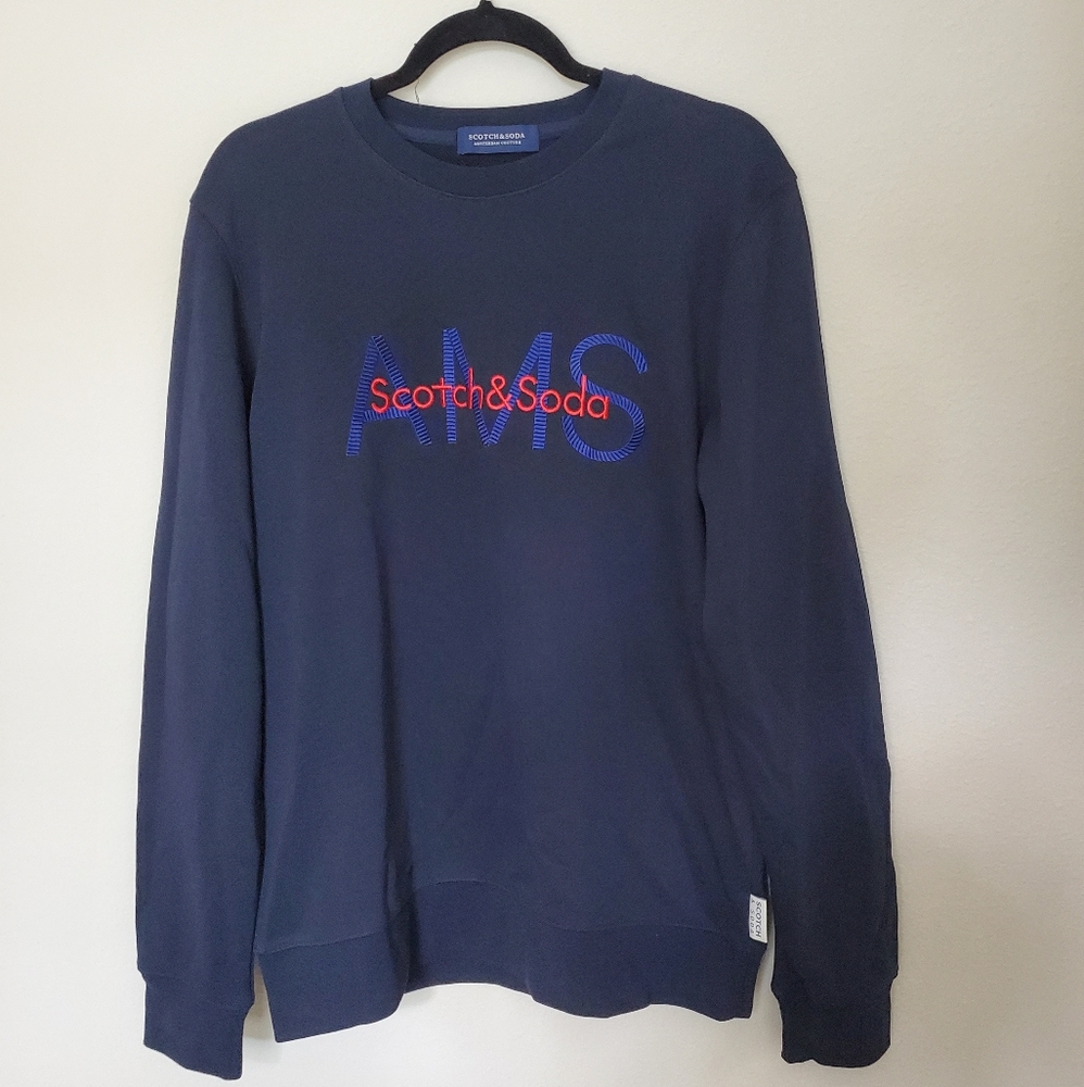 Scotch & Soda Navy Embroidered Logo Sweatshirt L NWT